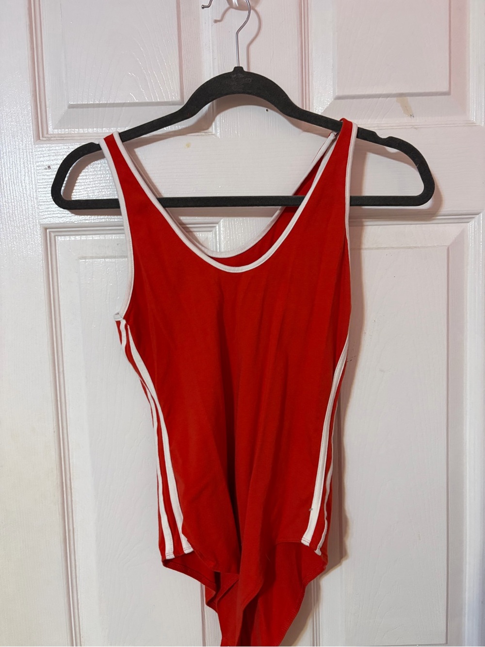 wild fable Red Scoop-Neck Bodysuit with White Trim